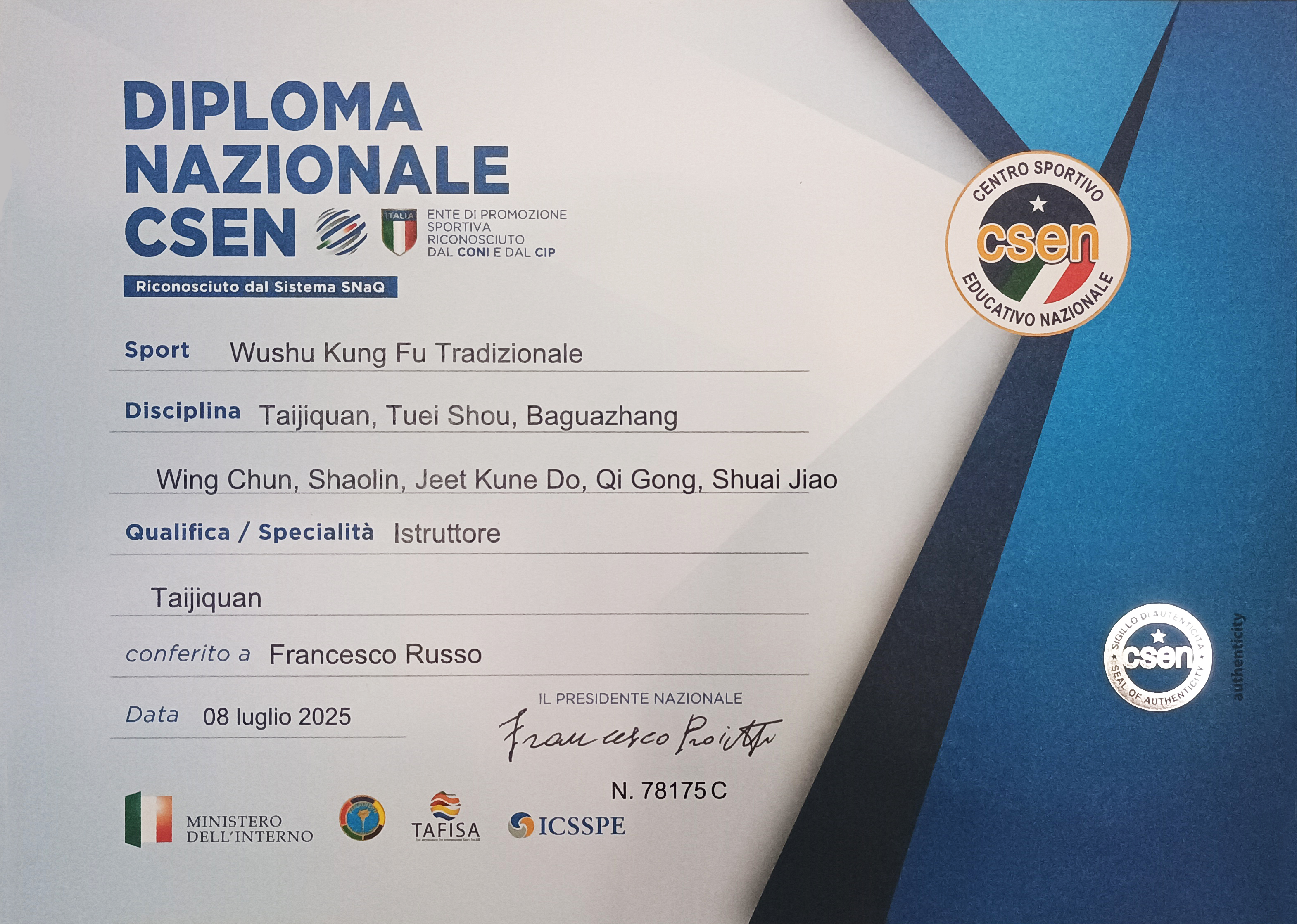 Diploma istruttore Taiji Quan | Corsi di ginnastica del benessere, ginnastica dolce, posturale, pilates, ginnastica per parkinson | Arti marziali cinesi, Taiji Quan, QiGong, DaoYin e difesa personale | Camin, Camponogara, Campolongo Maggiore, Dolo, Fossò, Fiesso d'Artico, Legnaro, Noventa Padovana, Padova, Ponte di Brenta, Ponte San Niccolò, Sandon, Venezia, Vigonovo, Villatora, Saonara, Stra.